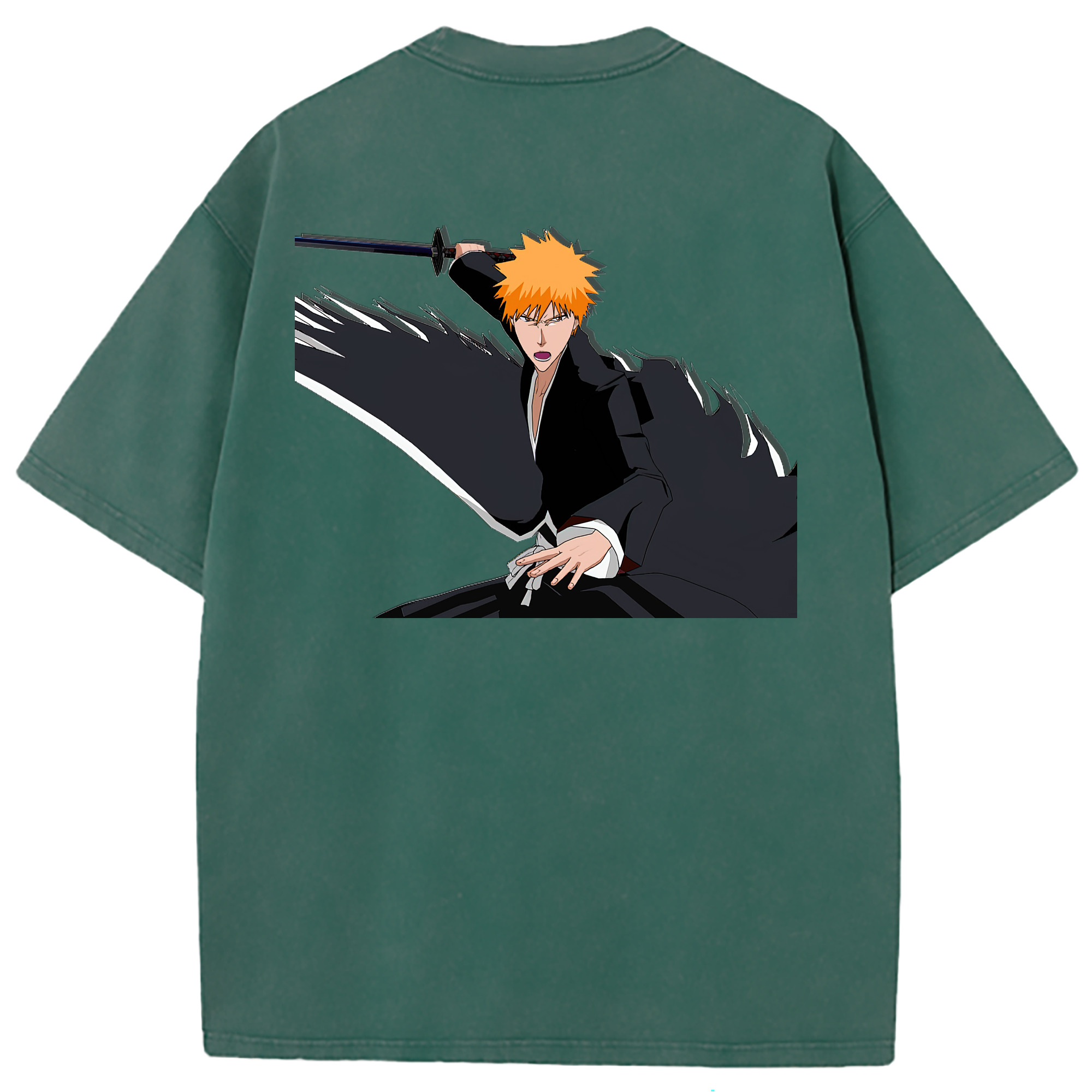 （画像用） ブリーチ 黒崎一護（くろさき いちご）BLEACH Kurosaki Ichigo 綿100% ヴィンテージ風 半袖Tシャツ（背面プリント）